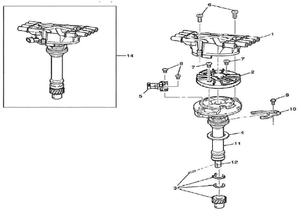 Engine Service Parts - Distributor Diagram and Parts List for 076168-00  Briggs and Stratton Generator